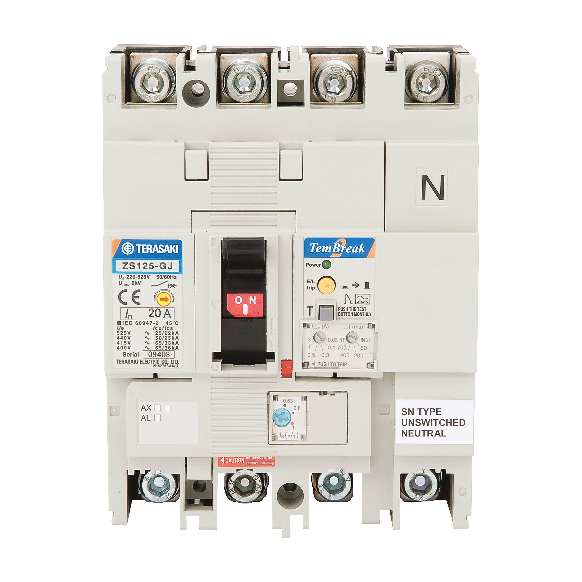 Terasaki TemBreak 2 Earth Leakage Circuit Breaker 65kA 30mA 3A 4P 32A