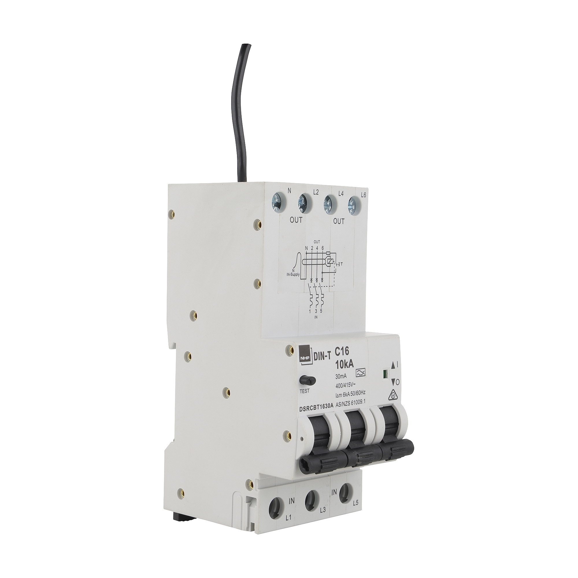 NHP DIN-T Residual Current Device Long Body w/ Overcurrent 10kA 6A