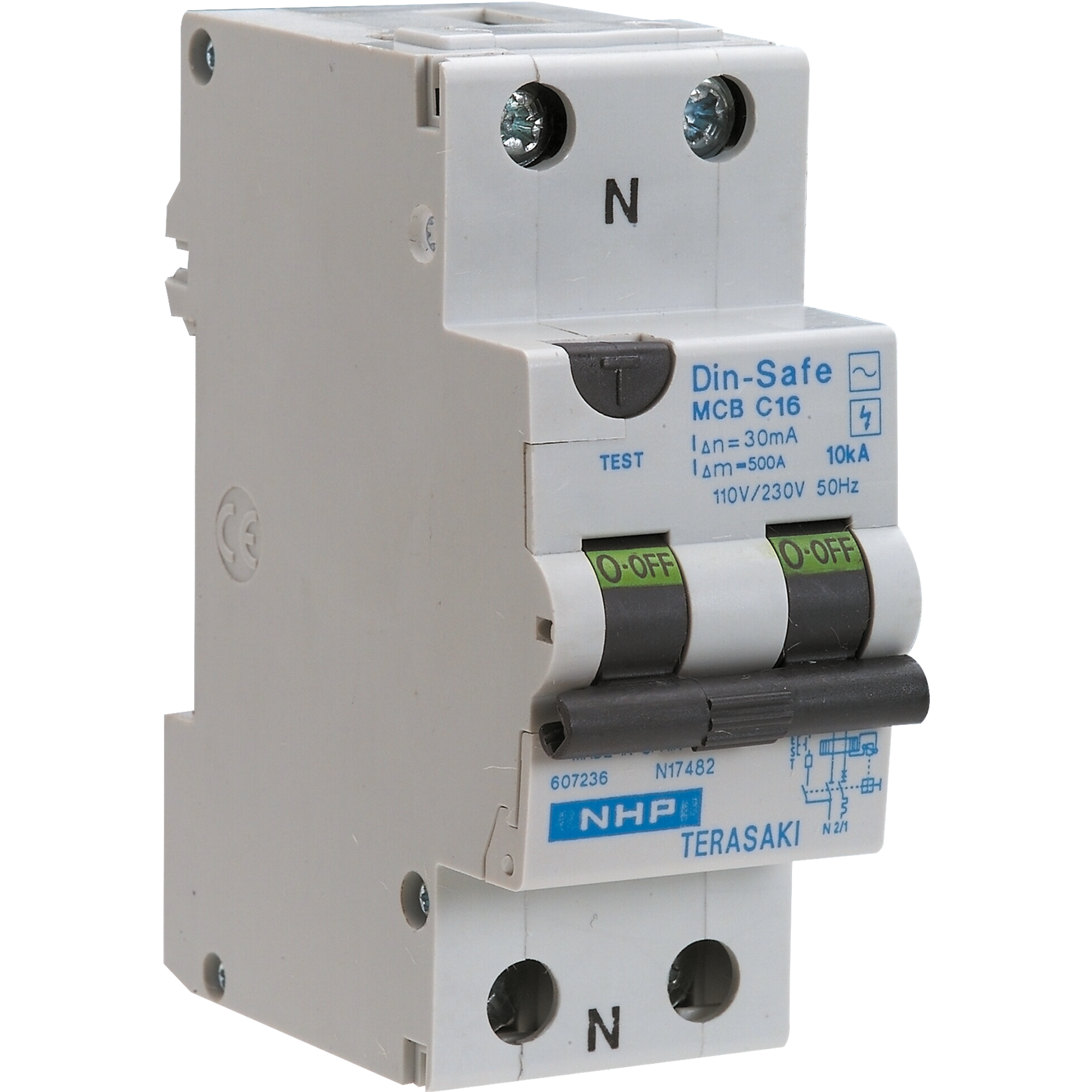 NHP DIN-T Residual Current Device Long Body w/ Overcurrent 10kA