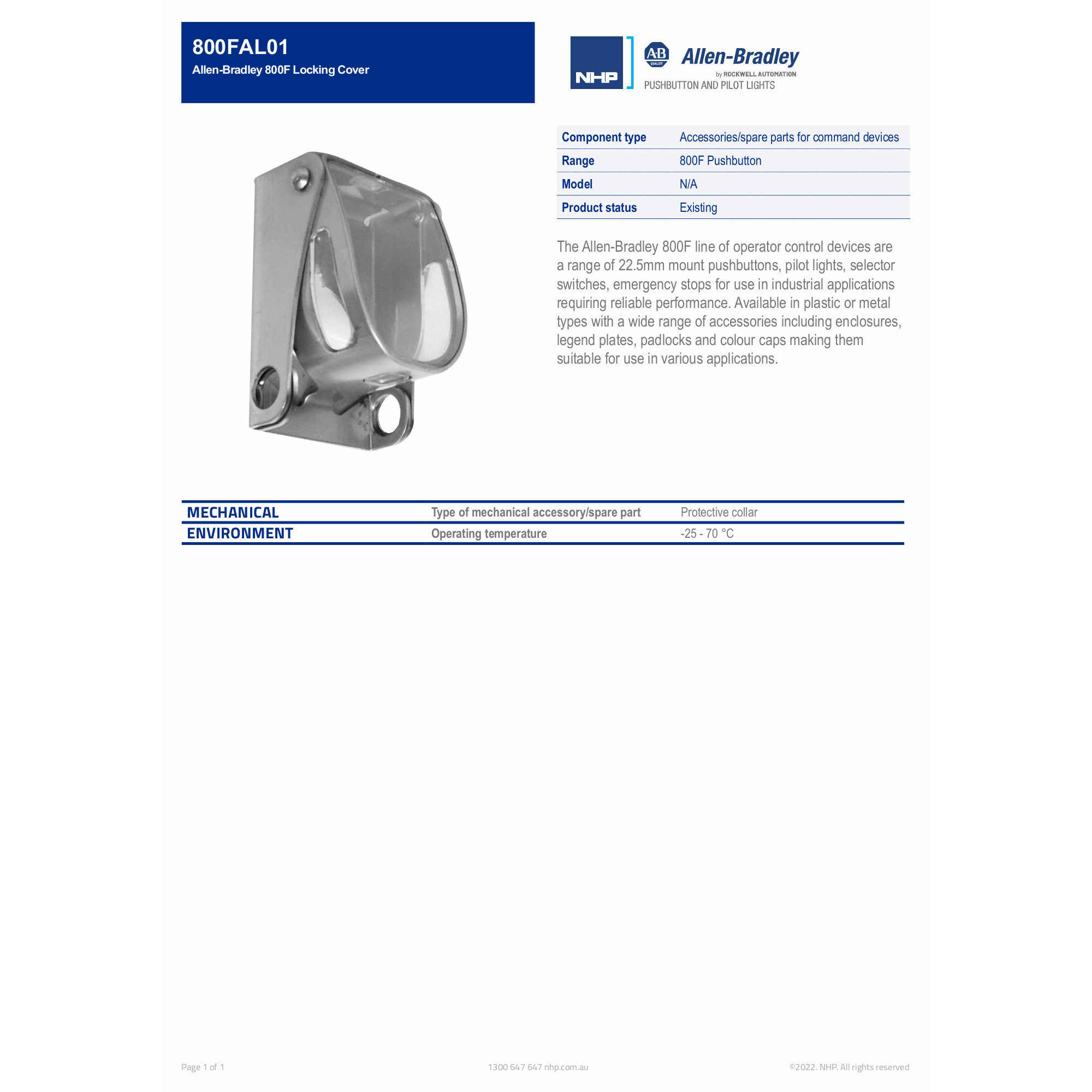 Allen-Bradley 800F Locking Cover