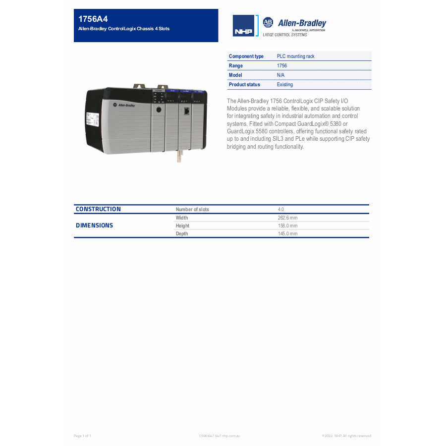 Allen-Bradley ControlLogix Chassis 4 Slots