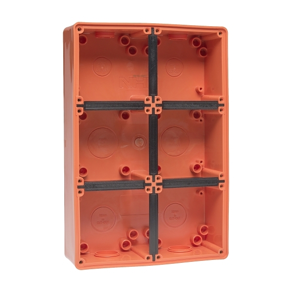 NHP ISO Back Box/Base, 6 Gang (2 x 3) - Large 63mm depth, Resistant Orange