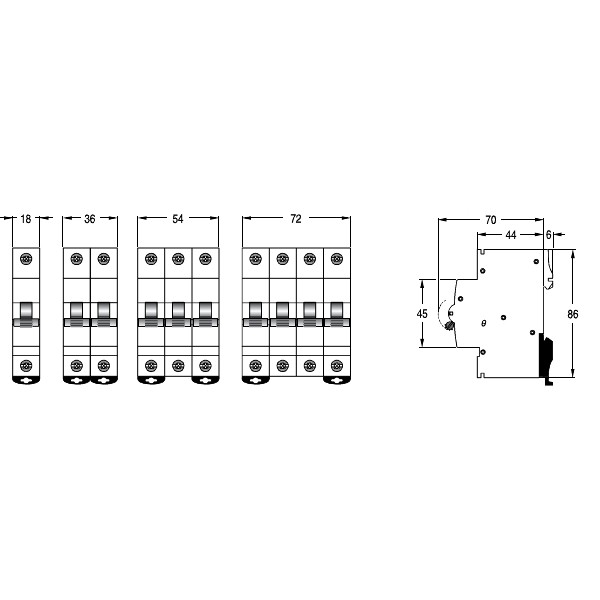 DTCB15213C Miniature Circuit Breaker Dimensional Diagram