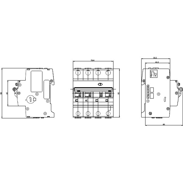M6RCBF2030A Residual Current Circuit Breaker with Overcurrent Protection Dimensional Diagram