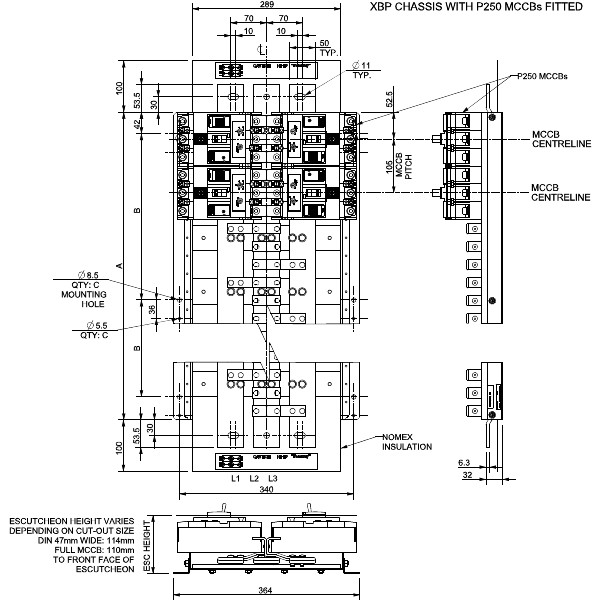 NHP Terasaki TemBreak PRO TemWay XBP Chassis 800A 3Phase 06 Way